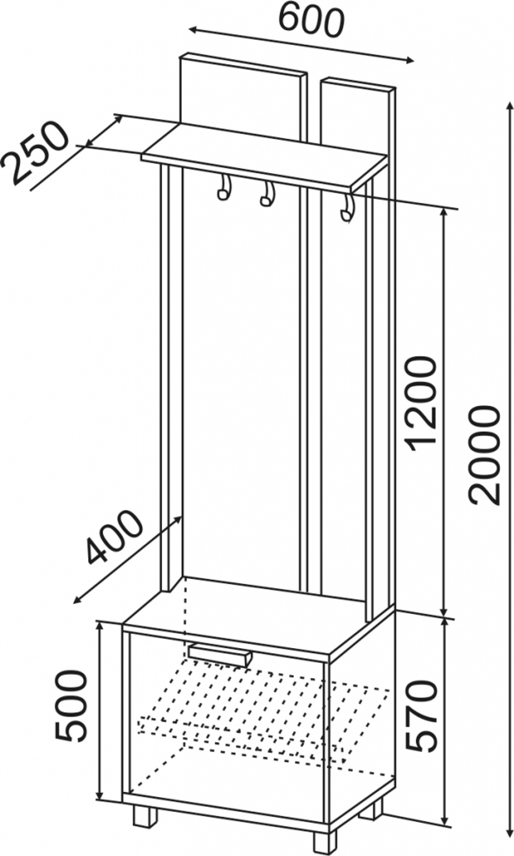 Вест (прихожая) М01 Вешалка 600