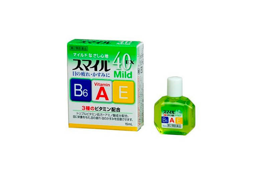 Капли для глаз охлаждающие с аминокислотами и витаминами B6, A, E, 15 мл Lion Smile 40 EX Mild