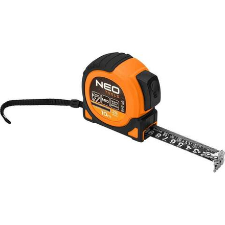 Стальная рулетка NEO TOOLS Super Black 10 м, 25 мм, автоматическая блокировка, две кнопки остановки, магнит 67-245