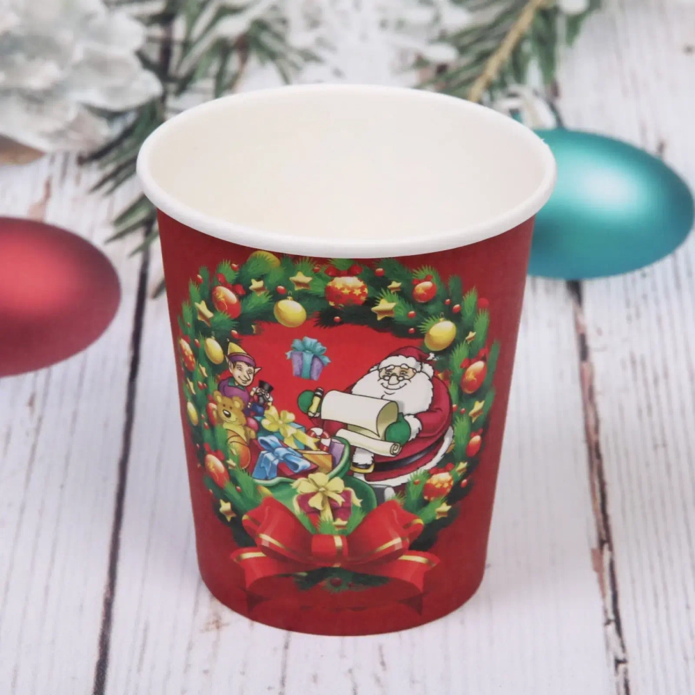 Стакан бумажный 0,2л в наборе 10 шт «Дед Мороз и список подарков»