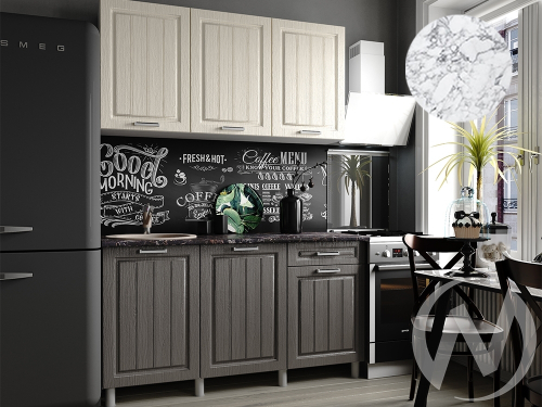 Кухня Лаура 1.5м (корпус белый/клен кремовый; клен серый) 38мм мрамор итальянский