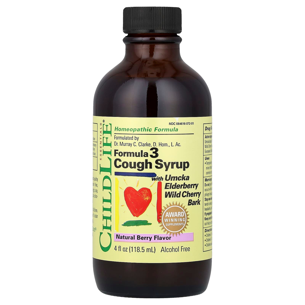 ChildLife Essentials, Formula 3, сироп от кашля, без спирта, натуральные ягоды, 118,5 мл (4 жидк. унции)