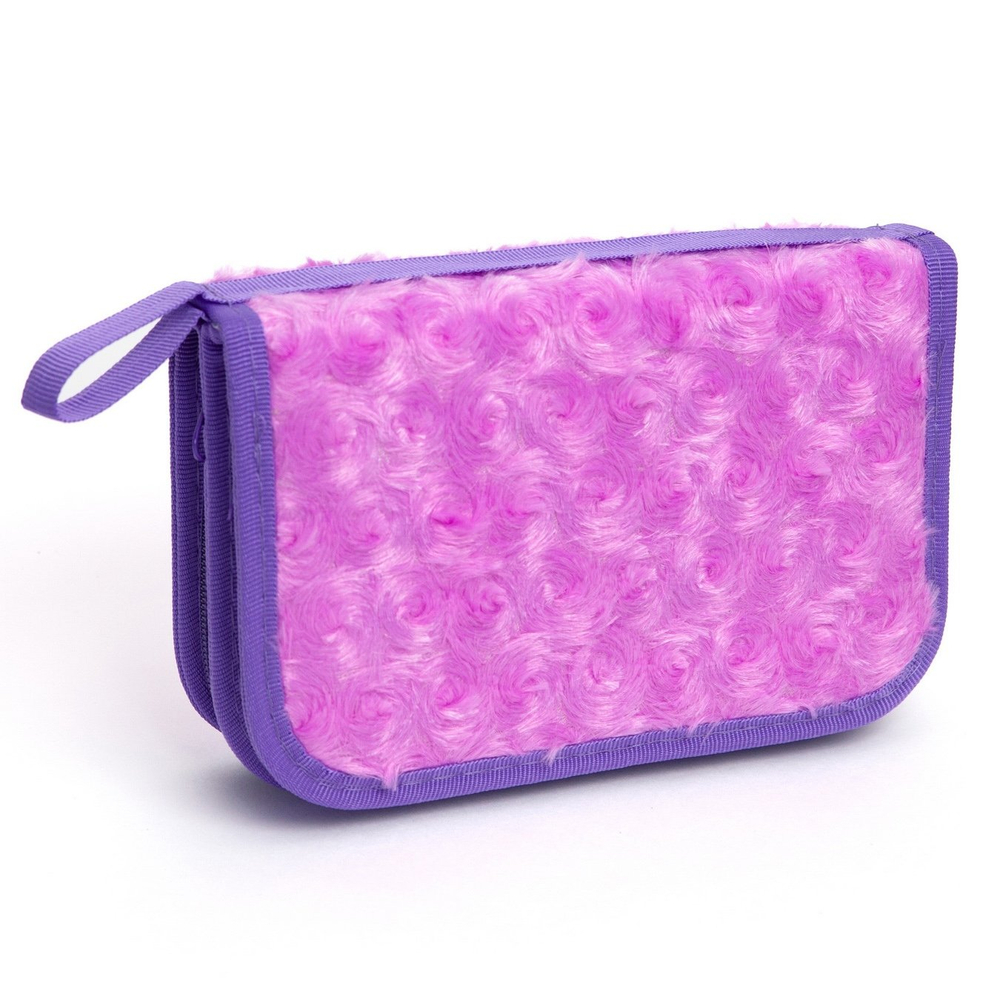 Пенал 2 отделения Alingar, искусственный мех, молния, 120 х 190 мм, "Fur roses", микс (розовый,голубой,фиолетовый,св-розовый)