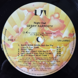 Винтажная виниловая пластинка LP Gerry Rafferty Night Owl (Canada 1979)