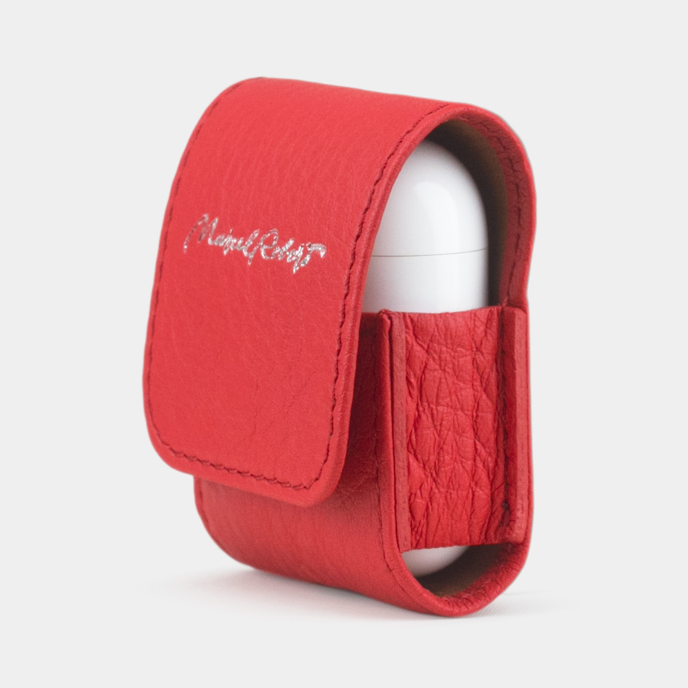 Чехол-держатель для наушников Petit Easy из натуральной кожи теленка, красного цвета