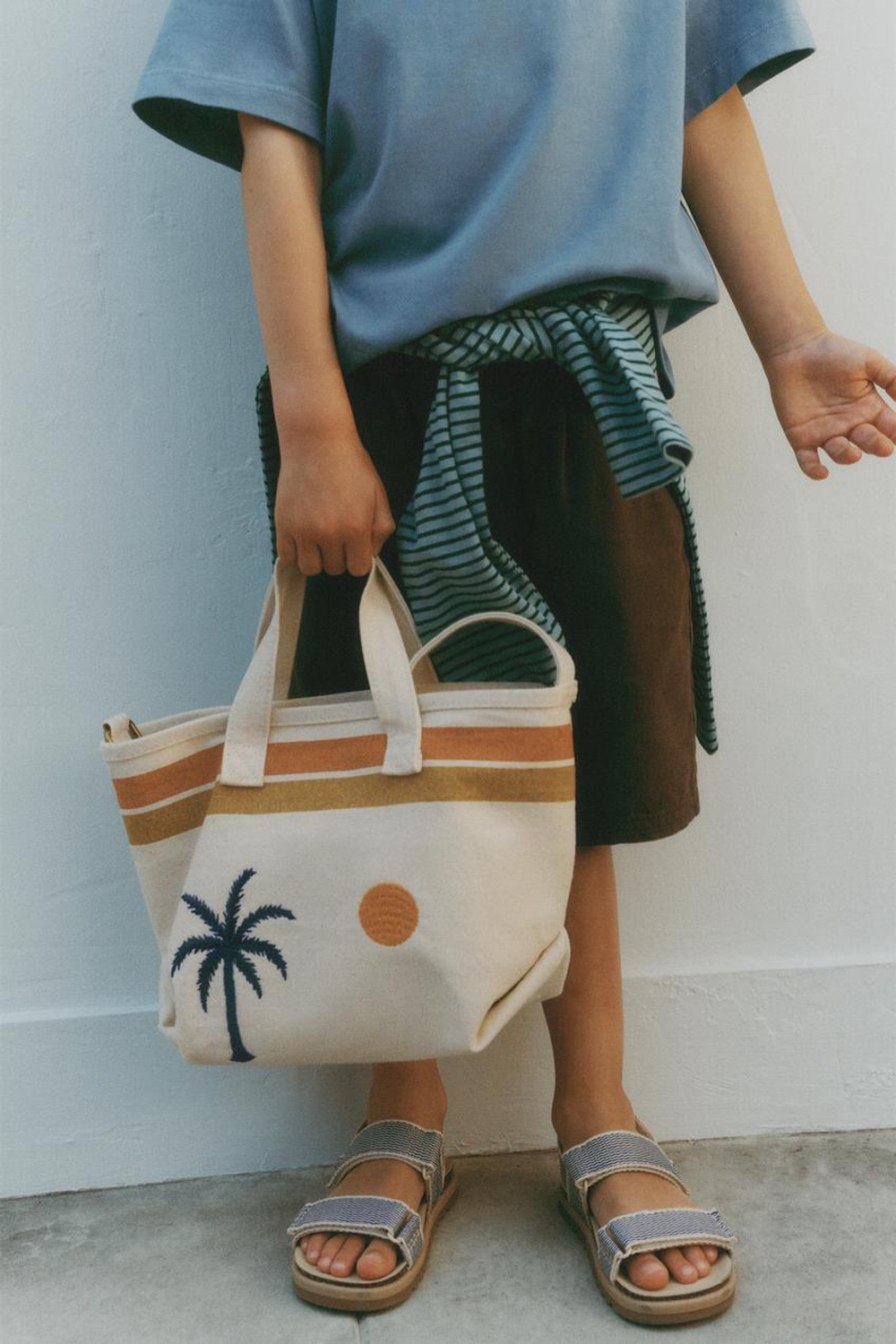 ZARA СУМКА-ШОПЕР С ПРИНТОМ, ЭКРЮ