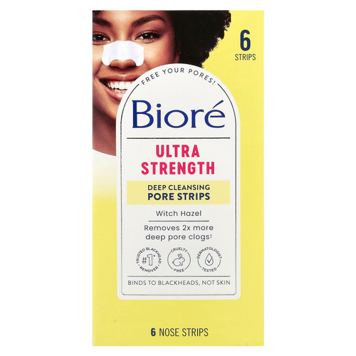 Biore, Полоски для глубокого очищения пор, сила действия, гамамелис, 6 носовых полосок