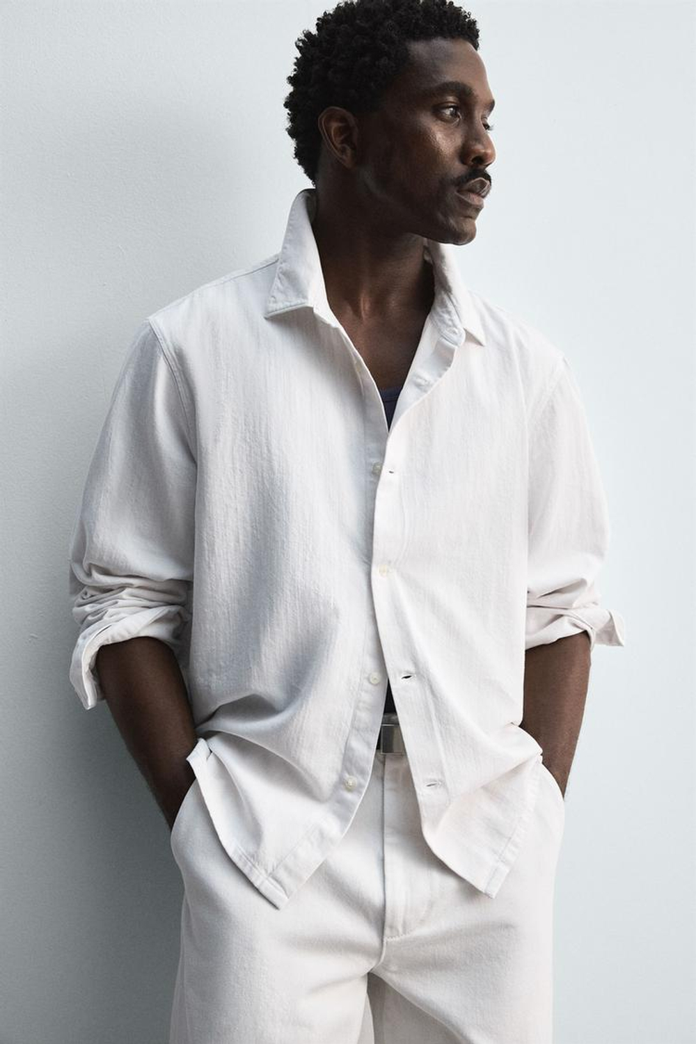 ZARA ЛЕГКАЯ ДЖИНСОВАЯ РУБАШКА LIMITED EDITION, ЖЕЛТОВАТО-БЕЛЫЙ