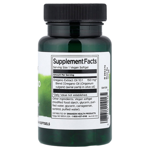 Swanson Vitamins, масло орегано, 120 веганских капсул (150 мг в капсуле)