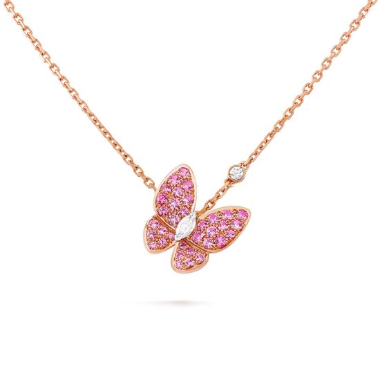 Подвеска Van Cleef & Arpels Two Butterfly с бриллиантами и розовыми сапфирами