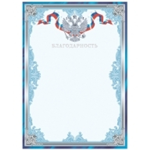 Благодарность А4, BG, мелованный картон, тиснение фольгой, синяя