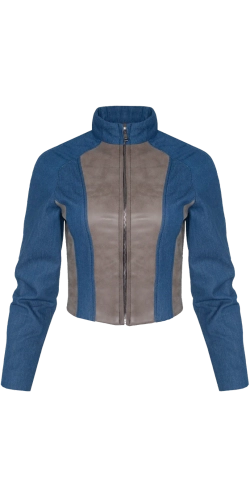 Куртка с кожаными вставками, синяя
