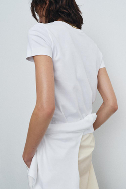 ZARA ФУТБОЛКА INTERLOCK С КОРОТКИМИ РУКАВАМИ, БЕЛЫЙ