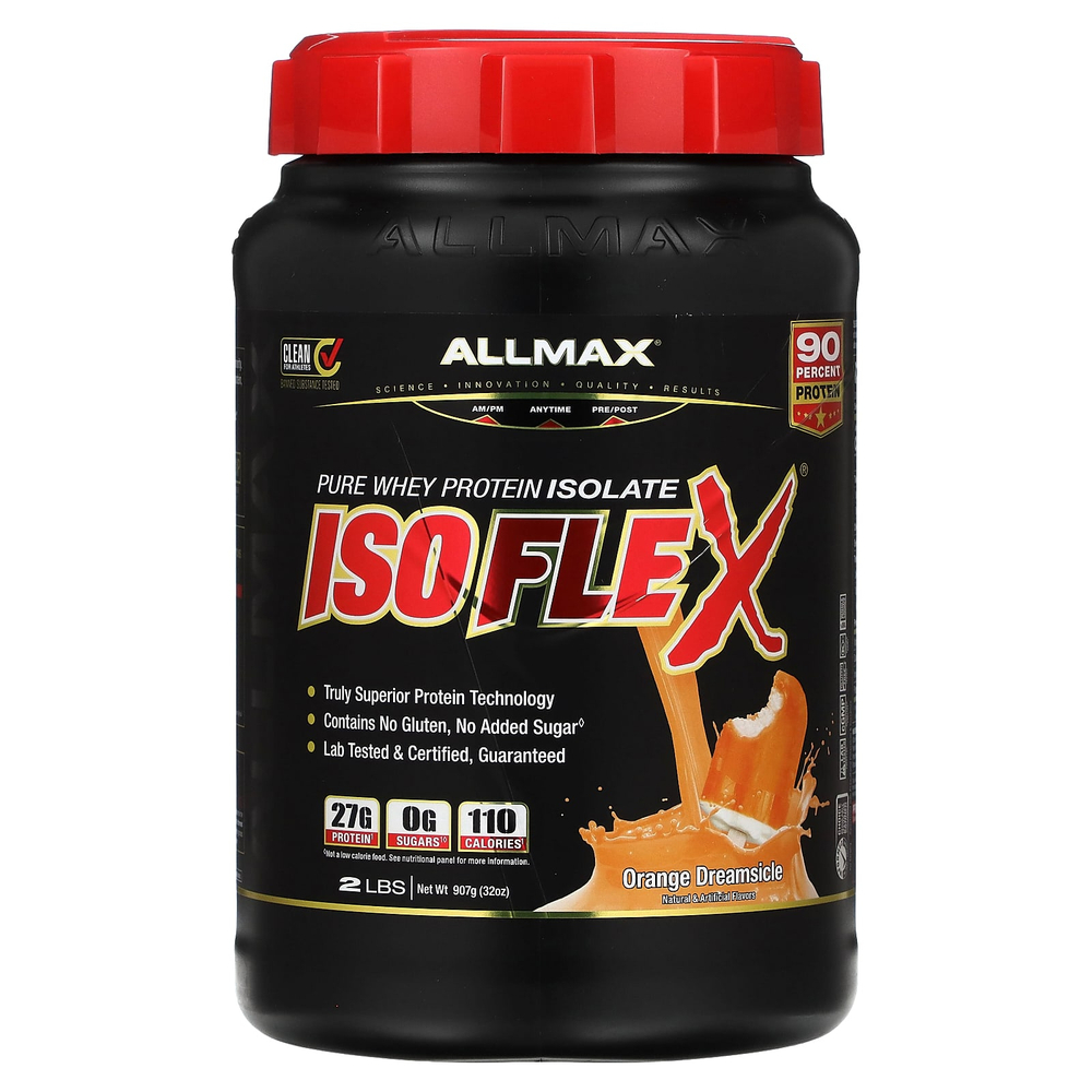 ALLMAX, Isoflex, чистый изолят сывороточного протеина, апельсиновый сок, 907 г (2 фунта)