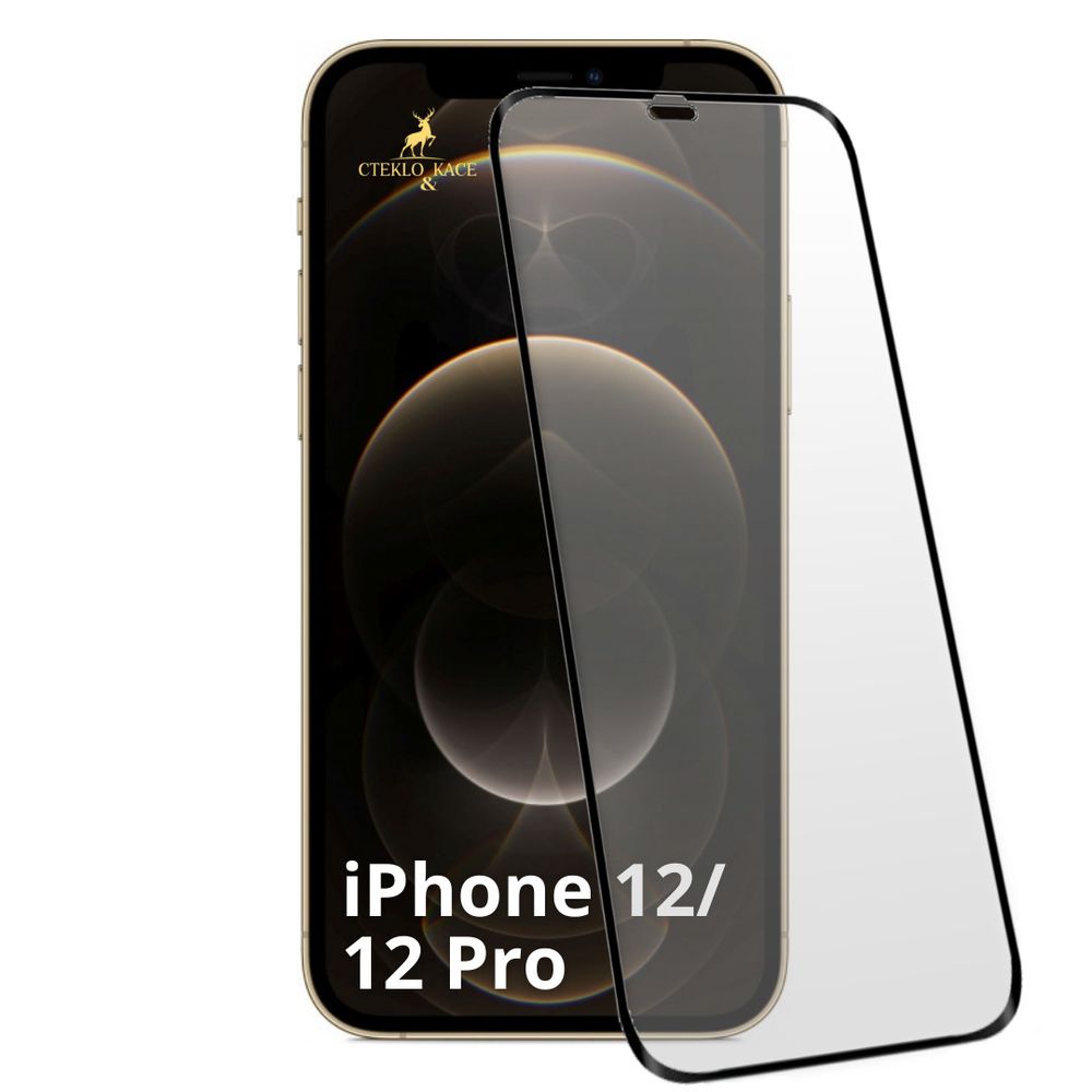 Закаленное стекло с цветной рамкой (fullscreen+fullglue) для iPhone 12/12 Pro DF iColor-25 (black)