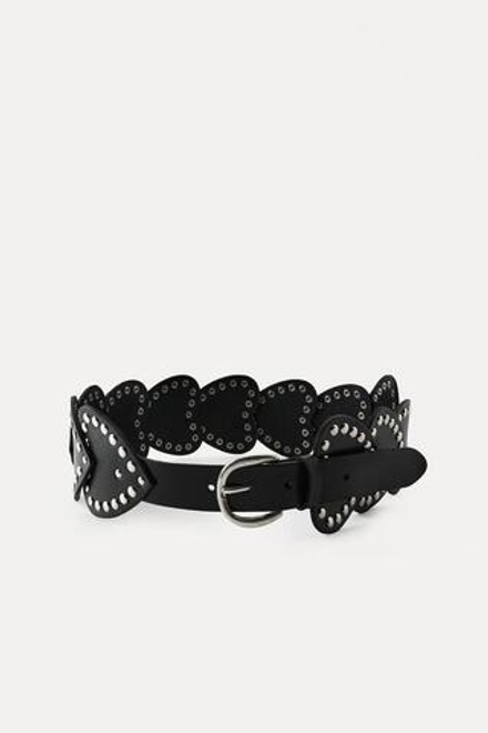ZARA КОЖАНЫЙ РЕМЕНЬ С СЕРДЕЧКАМИ И ЗАКЛЕПКАМИ, ЧЕРНЫЙ