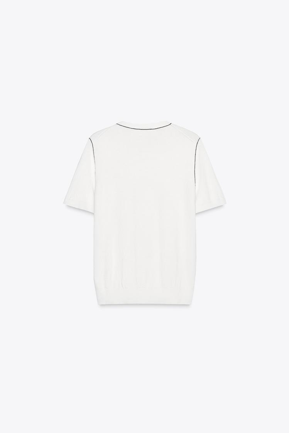 ZARA ТРИКОТАЖНЫЙ ТОП С КОРОТКИМИ РУКАВАМИ И ОКАНТОВКОЙ, БЕЛЫЙ/МОРСКОЙ СИНИЙ