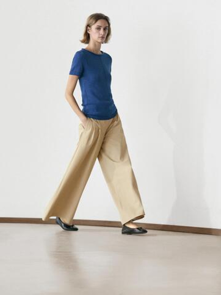 Massimo Dutti Свитер из смесового хлопка с короткими рукавами, светло-синий