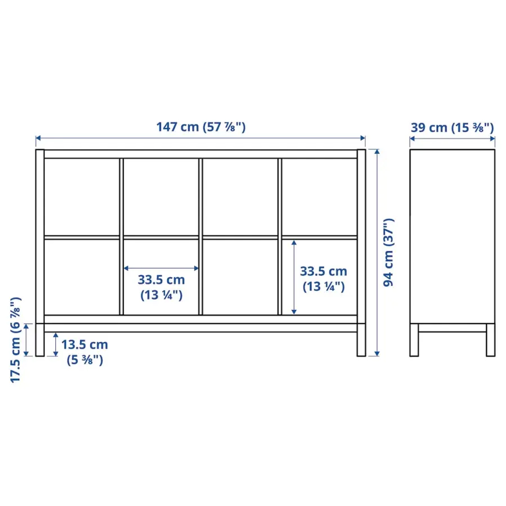 Стеллаж - IKEA KALLAX, 147х39х94 см, под беленый дуб/черный, КАЛЛАКС ИКЕА
