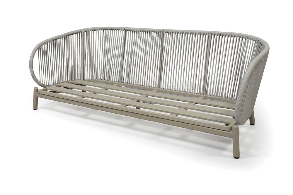 "Прато" диван трехместный из искусственного ротанга, цвет светло-серый, каркас под дерево (холодно-бежевый)