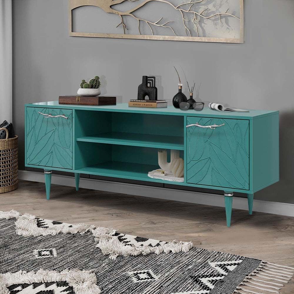 Тумба под ТВ Арт Колор leaves 155см Классик Сильвер Пастельно-синий