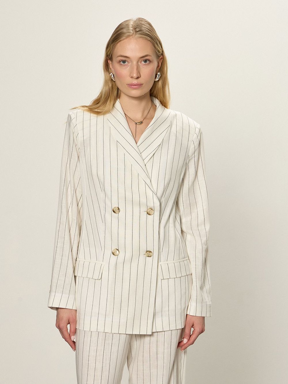 Жакет лен белый в полоску