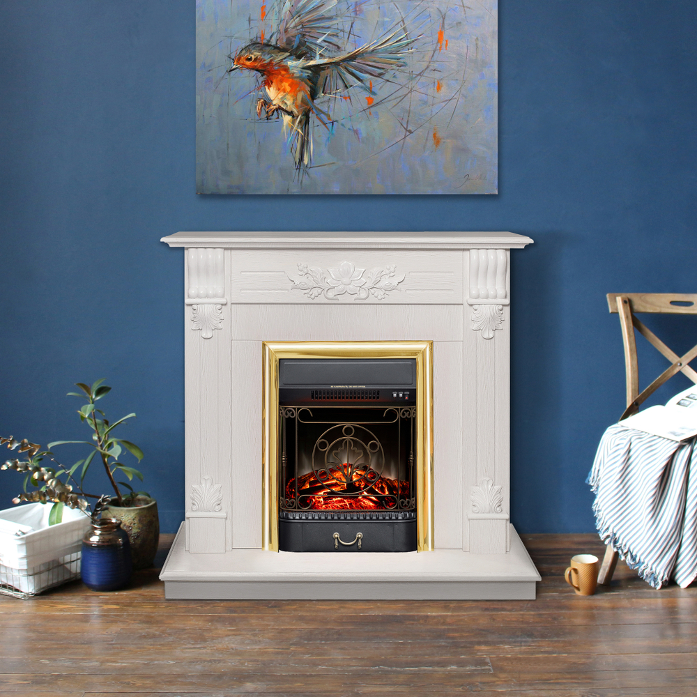 Каминокомплект Real Flame Ottawa WT с очагом Majestic Lux Brass