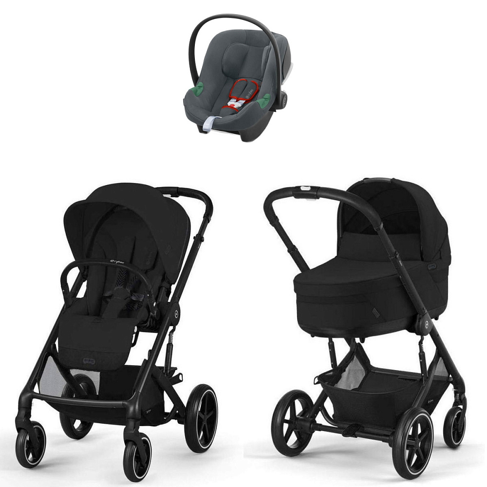 Коляска Cybex Balios S Lux BLK complete Aton B2 Steel Grey Base One 4 в 1 Moon Black с дождевиками
