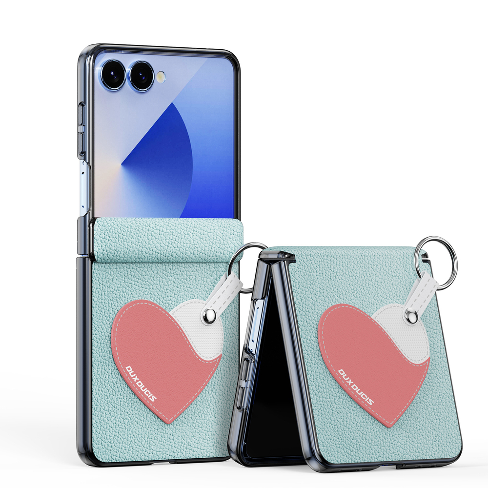 Чехол синего цвета (Love Edition) из искусственной кожи от Dux Ducis для Samsung Galaxy Z Flip 7, серия Luvy Series Case