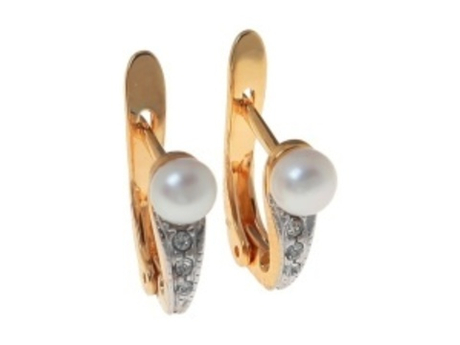 "Жемчужина" серьги в золотом покрытии из коллекции "Жемчужная" от Jenavi с английским замком