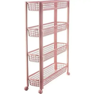 Полка узкая на колёсах (4 секции) чайная роза 0,788,585х0,18м