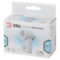 Датчик движения ЭРА MD 022 розеточный ДДР-01 1200Вт 10-420с 2-9м 3+лк 120гр IP20 | Электротовары