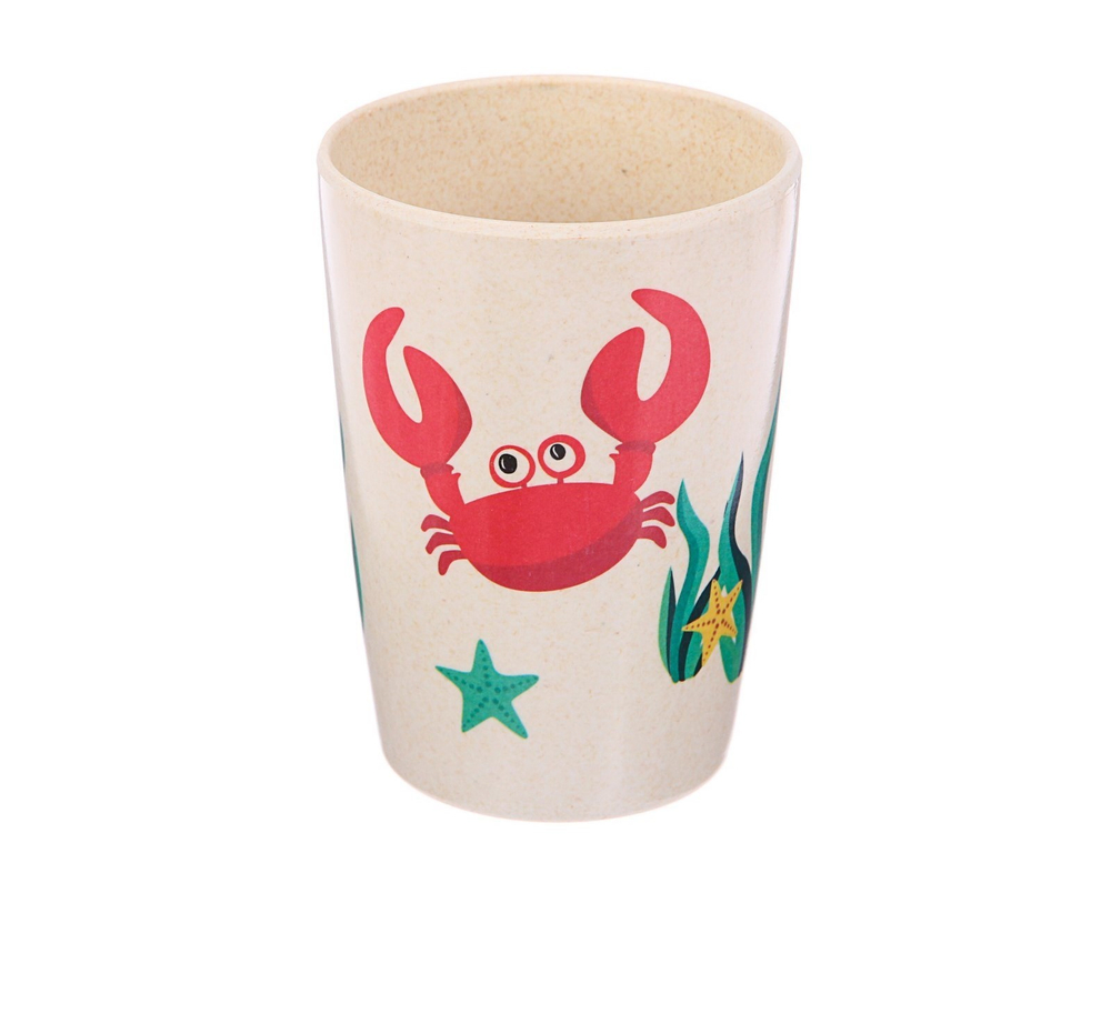 3860783 Набор детской посуды из бамбука «Морские жители», 5 предметов: тарелка, миска, стакан,