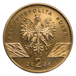 2 злотых Жук-олень (животный мир) 1997 год, Польша. UNC