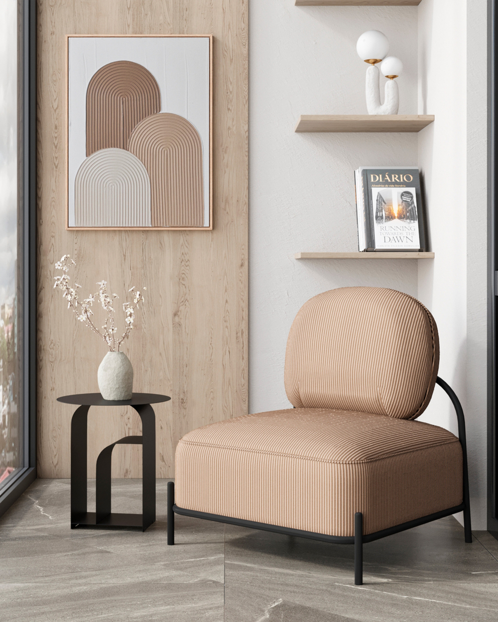 Кресло Стоун велюр рельефный бежевый