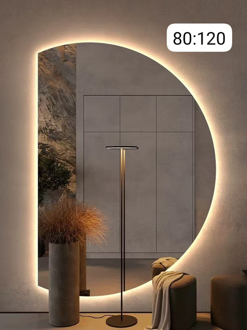 Полукруглое настенное зеркало с LED-подсветкой