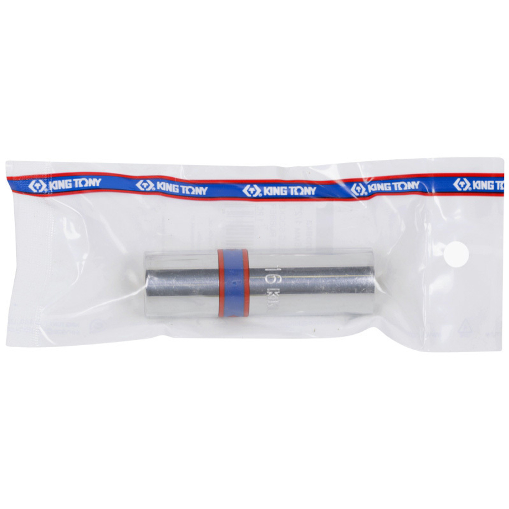 KING TONY (463516R) Головка свечная шестигранная 1/2", 16 мм, резиновый фиксатор