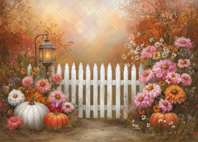 Тыквы и белый заборчик №1 - фон неопреновый