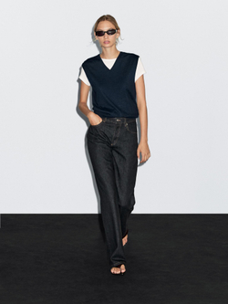 Massimo Dutti Джинсы со средней посадкой и широкими штанинами, темно-синий