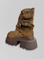 Ботинки FE45-4 однотонные на высокой подошве с застежками и металлическими заклепками