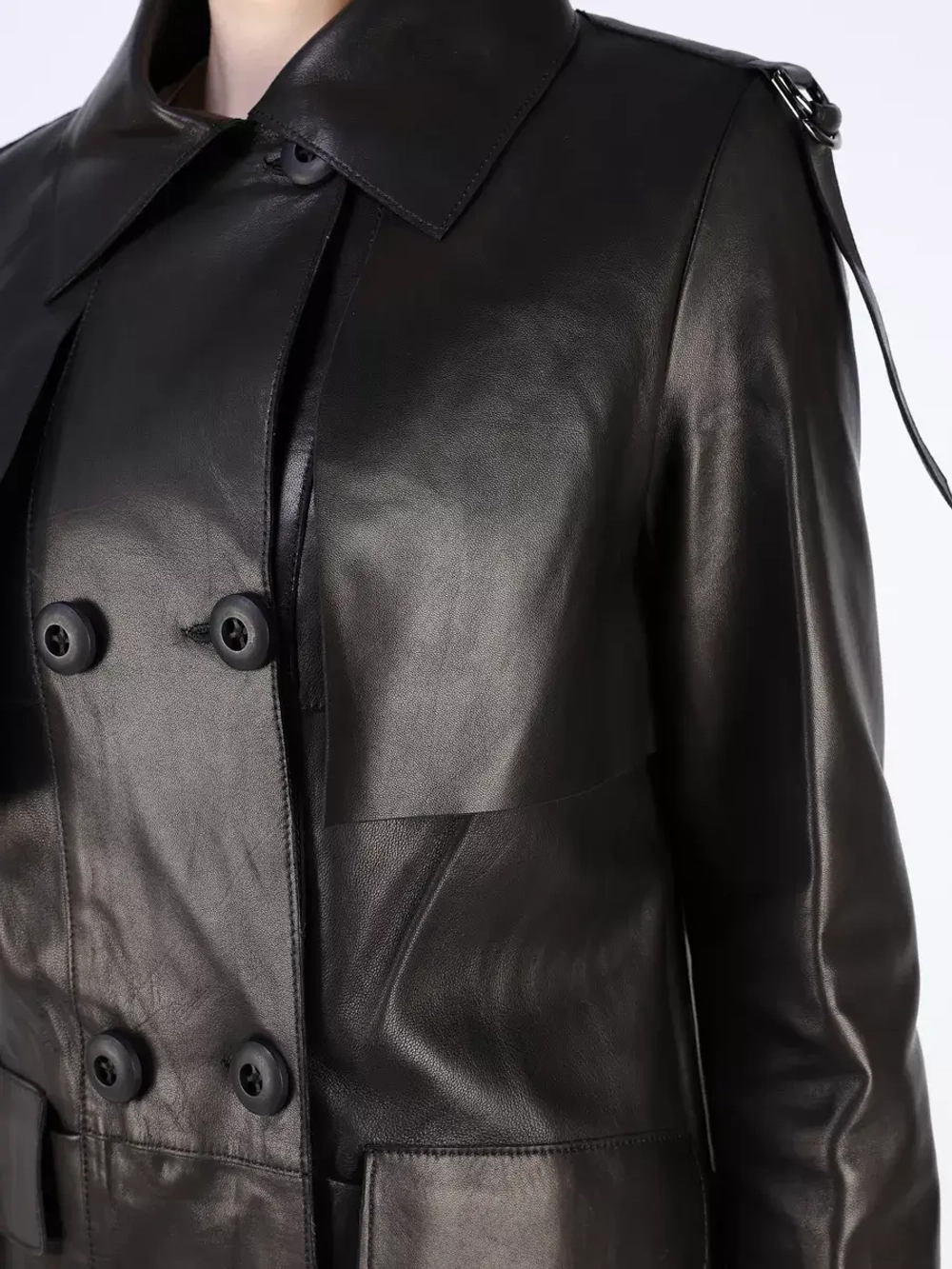 Кожаный тренч длинный с поясом плащ на осень