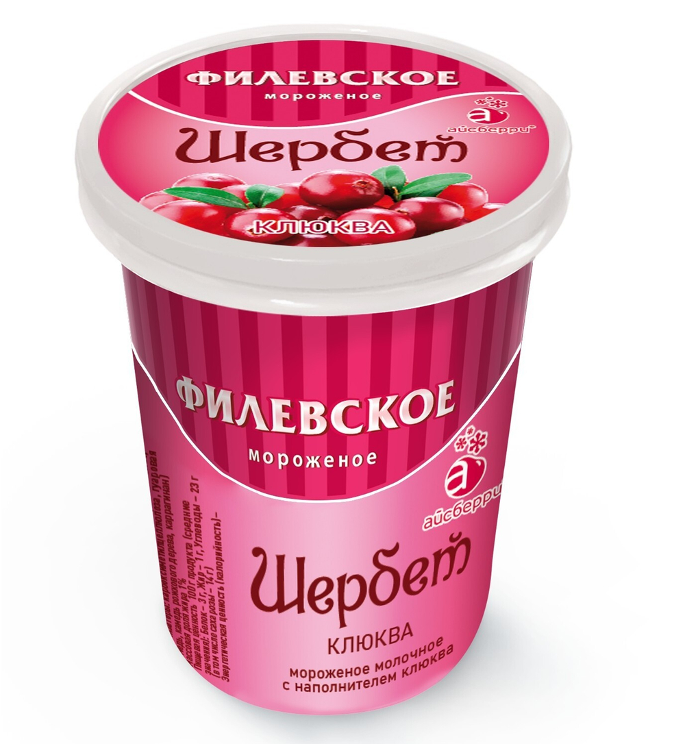 Морож Филевское молочное с клюквой шербет 80гр 28 шт/кор