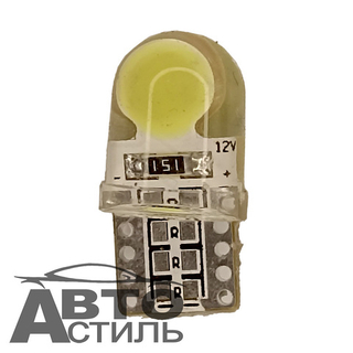 Светодиод 12V T10  2COB WHITE SIL SMILE   (без цок) белый 1+1 КОБ силикон СМАЙЛ GX0006