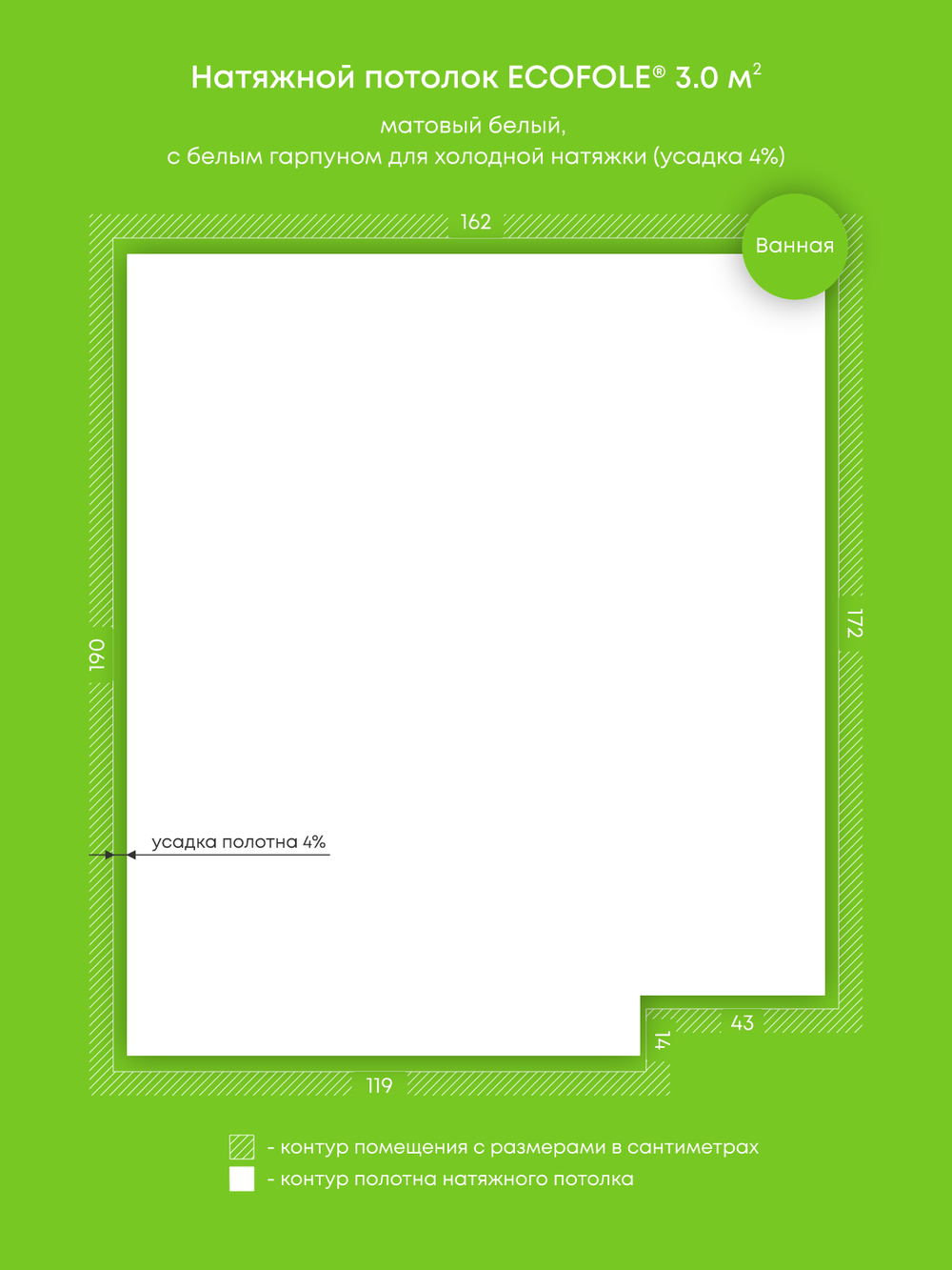 Матовый натяжной потолок 3 м2