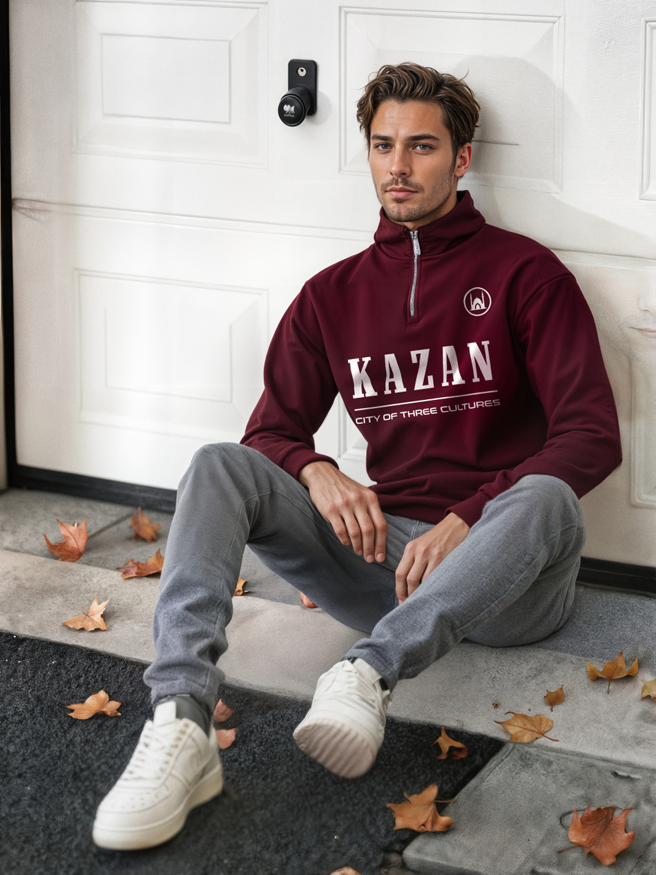 Толстовка мужская с зип-воротником "Kazan" коричневый