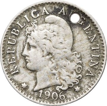 5 песо 1906 Аргентина с отверстием