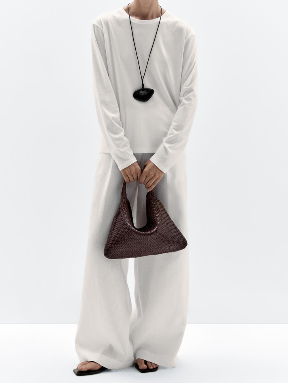 Massimo Dutti Плетеная сумка-шопер из кожи наппа, бургунди