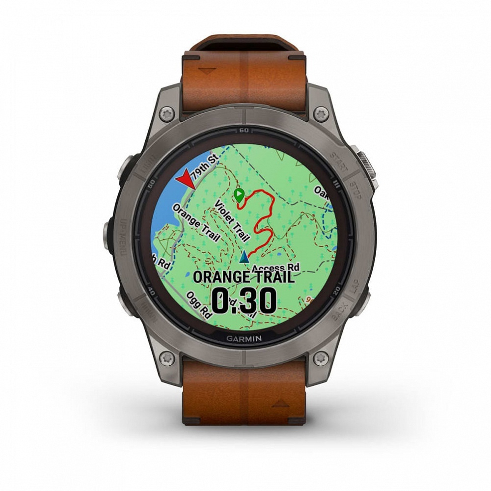 Смарт часы Garmin Fenix 7 Pro Sapphire Solar титановый серый с коричневым кожаным ремешком