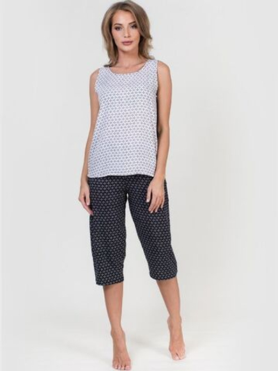 Приятный к телу комплект из вискозы с мелким узором (Размер: XL) (Цвет: черный с белым)