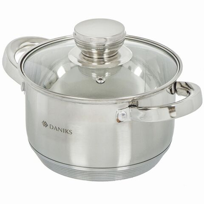 Кастрюля нерж, 1.9 л, с крыш, Daniks, Стандарт-PR, SD-16-2, индукц